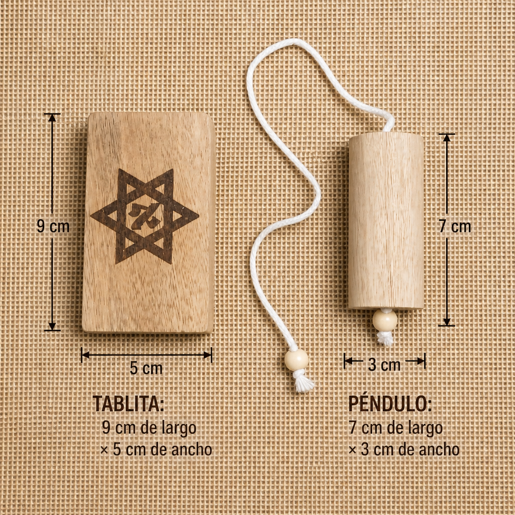 PÉNDULO HEBREO + TABLITA DE DESCARGA – 7 × 3 CM